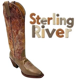 Cowboy Boots Womens Sterling River Genuine Leather Brown Tone 7 B New, Mexico